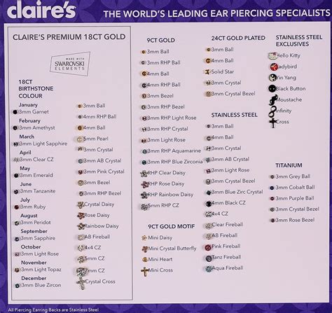 claires ear piercings|claire's ear piercing price list.